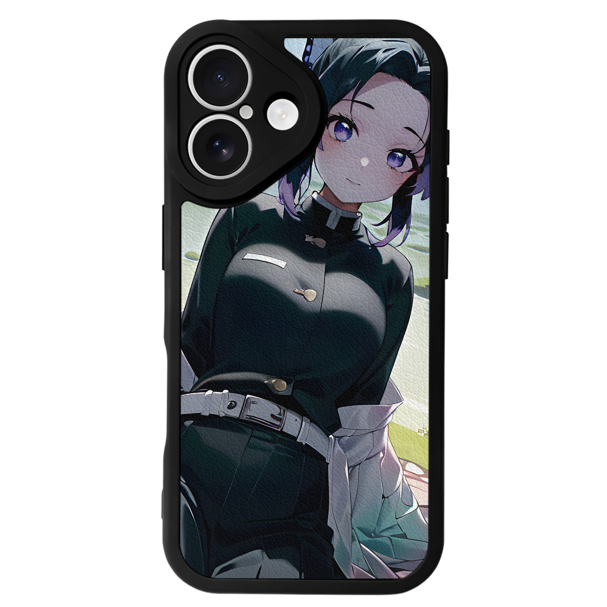 （画像用） 鬼滅の刃（きめつのやいば）蟲柱-胡蝶 しのぶ／こちょう しのぶ Kochou Shinobu 【iPhone 16シリーズ対応】シリコンスマホケース（レザー調） 材質：シリコン